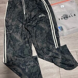 YoungLA Black Camo Joggers with White Side Stripes